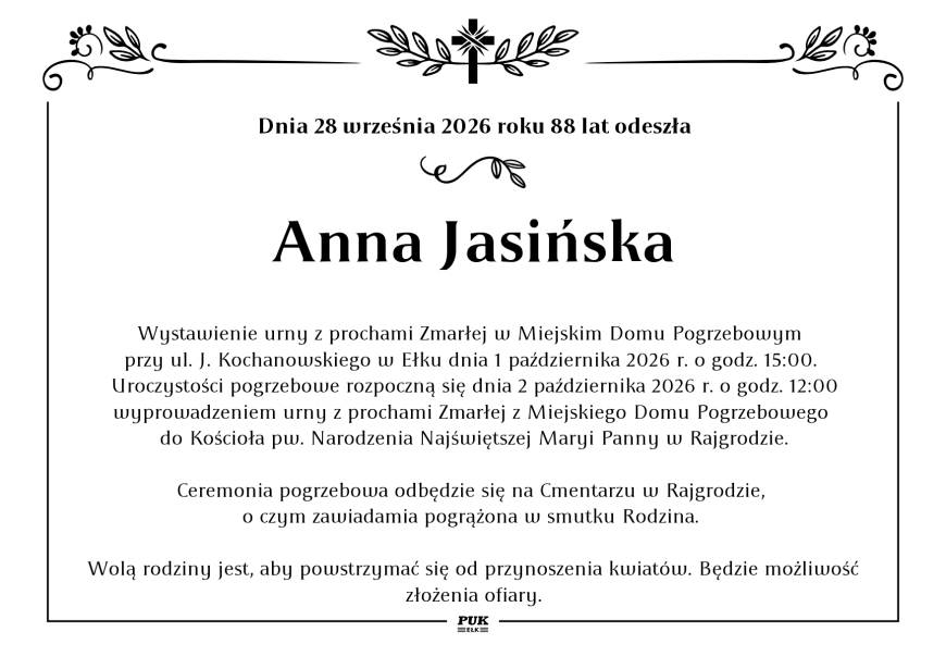 Anna Jasińska - nekrolog